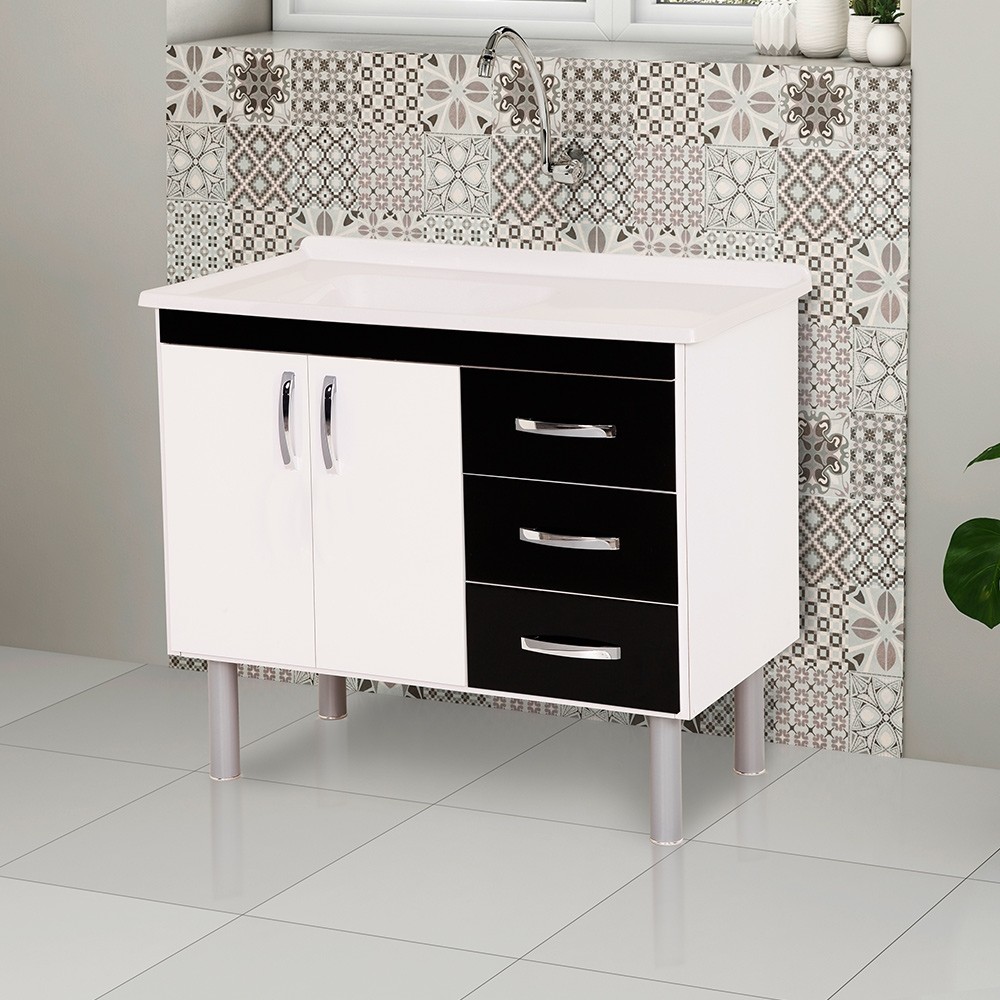 Santi Morumbi Balcao A J Rorato Toquio 116cm 2 Portas 3 Gavetas Branco Preto