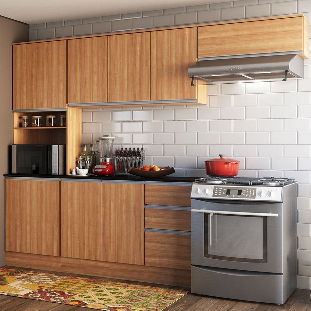 Santi Morumbi Cozinha Compacta Poliman Paris 6 Portas 2 Gavetas 260cm Carvalho C75020