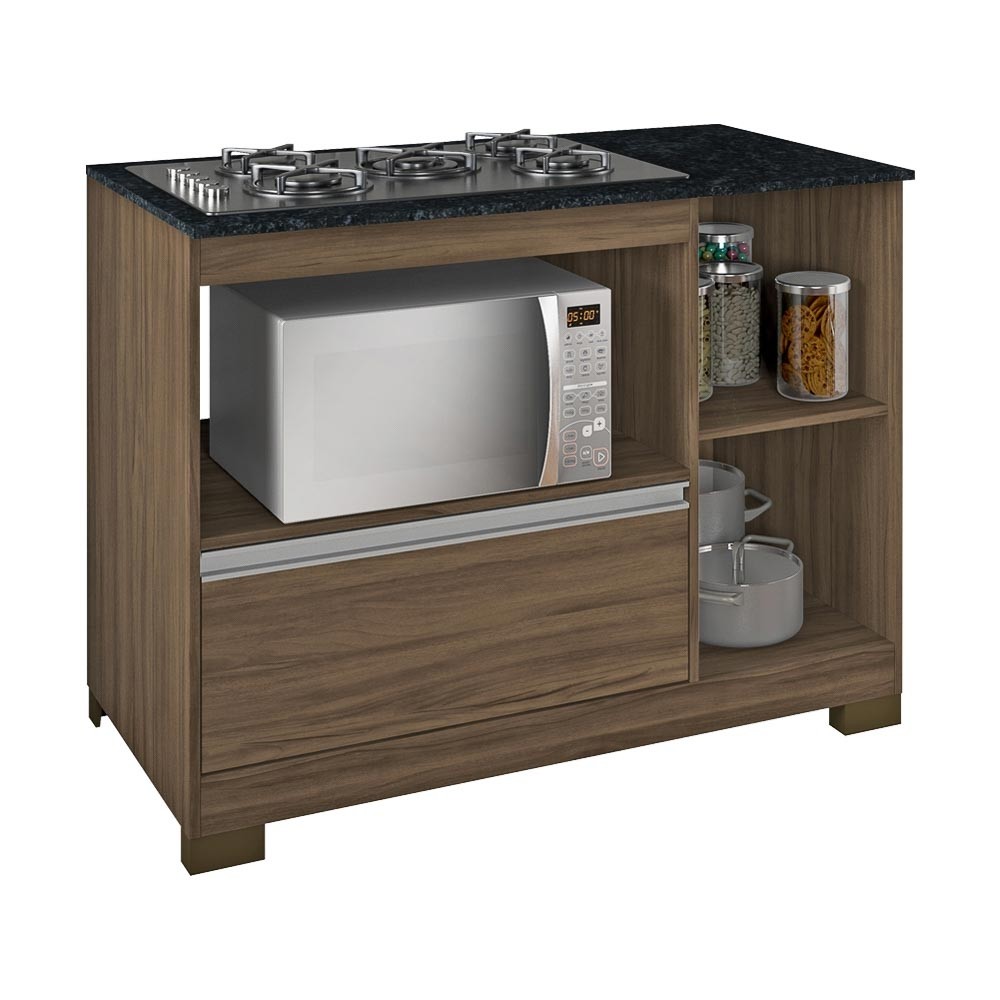 Santi Morumbi Balcao Notavel Nt 3050 Para Cooktop 5 Bocas Com Tampo 111cm 1 Porta 1 Gaveta Nogal Trend