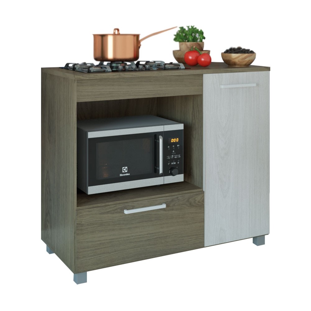 Santi Morumbi Balcao Moveis Parana Manu 1 Porta 1 Gaveta Para Cooktop 4 Bocas 100cm Castanho Artico