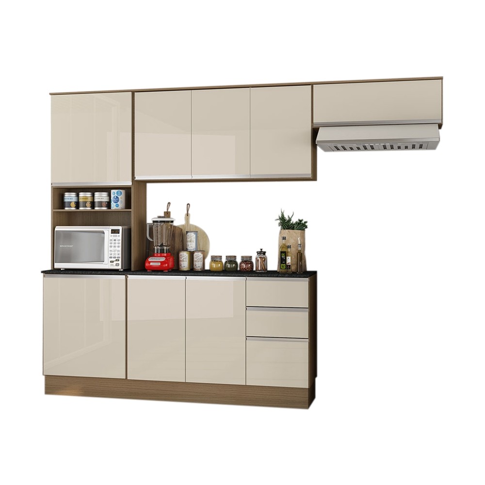 Santi Morumbi Cozinha Compacta Poliman Paris 6 Portas 2 Portas 260cm Carvalho Off White C75030