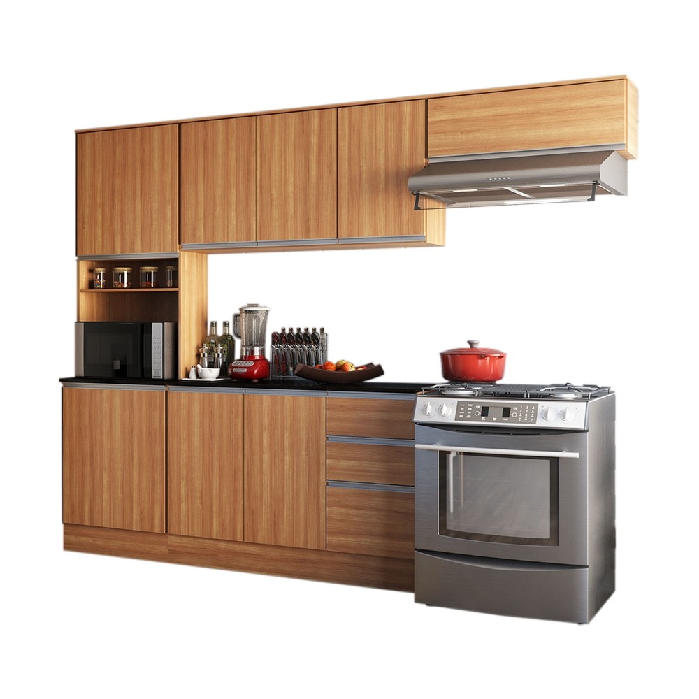 Santi Morumbi Cozinha Compacta Poliman Paris 6 Portas 2 Gavetas 260cm Carvalho C75020