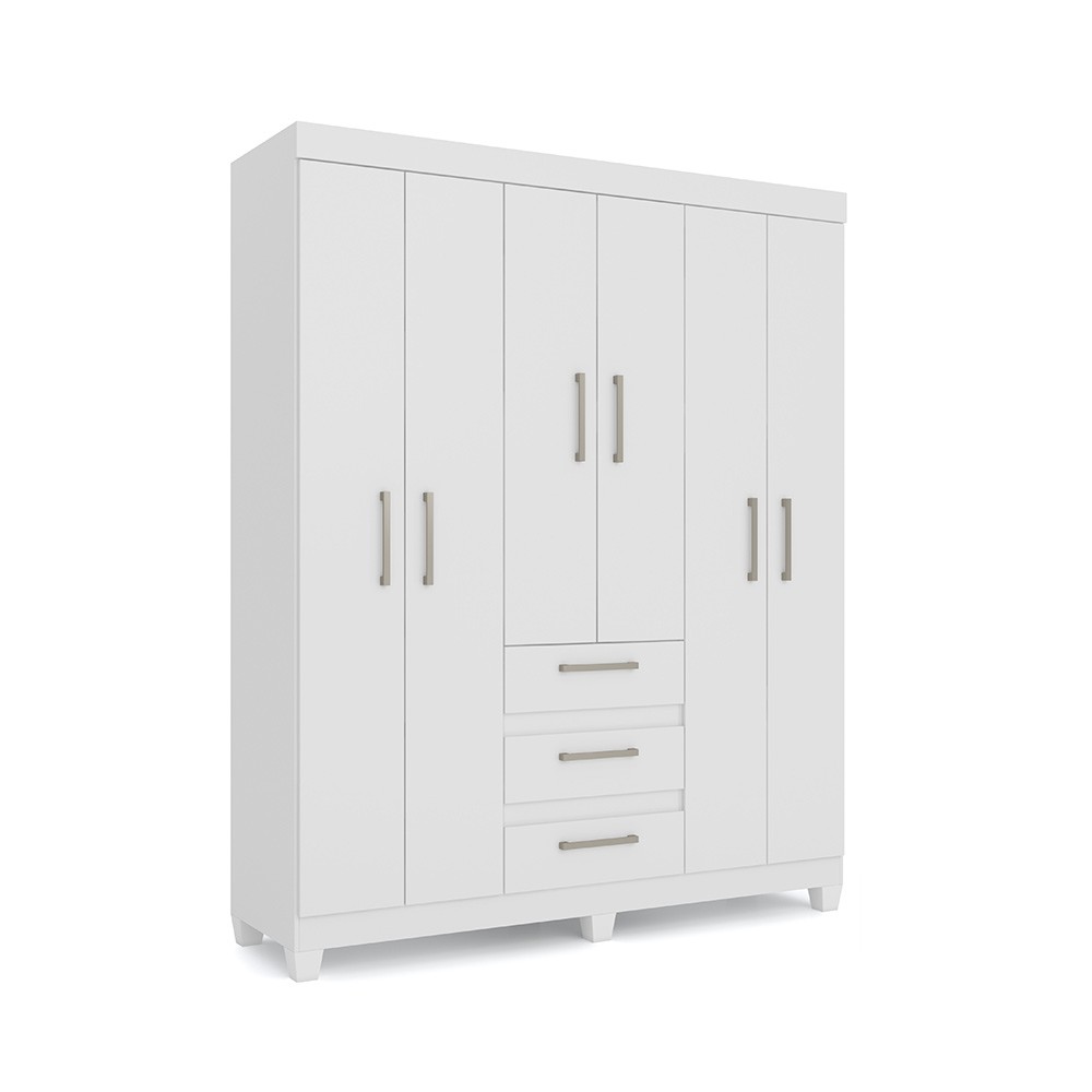Santi Morumbi Guarda Roupa Bambinello Light Lisboa 6 Portas 3 Gavetas Com Pes Branco Brilho