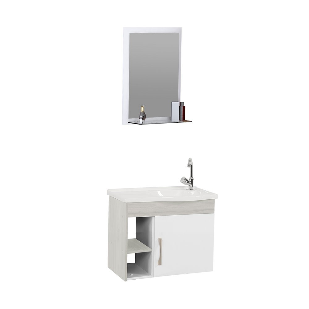 Santi Morumbi Kit Lavabo A J Rorato Turim Suspenso 1 Porta 2 Nichos 55cm Pia Espelho Palissandro Artico